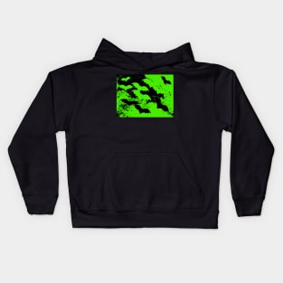 Black Bats In Flight Green Kids Hoodie